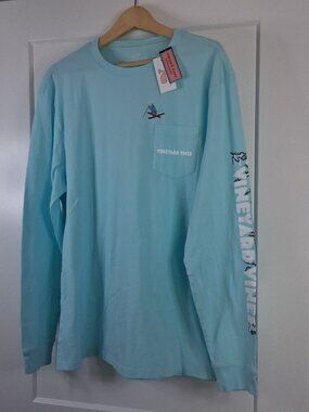 NWT Vineyard Vines Men's Large Long Sleeve T Shirt Blue Ski Jump Graphic Pocket